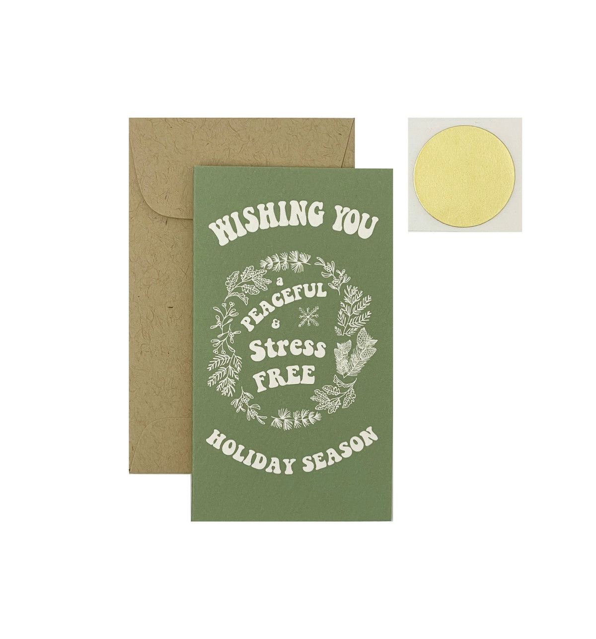 Peaceful Holiday Mini Card | Green, Kraft Envelope & Gold Sticker