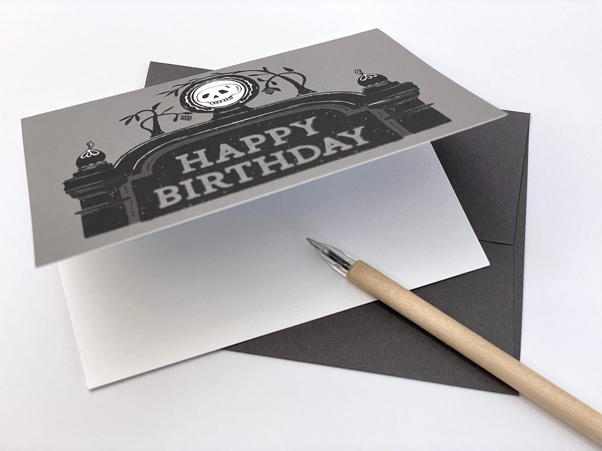 Old Gravestone Happy Birthday Card Goth Stationery
