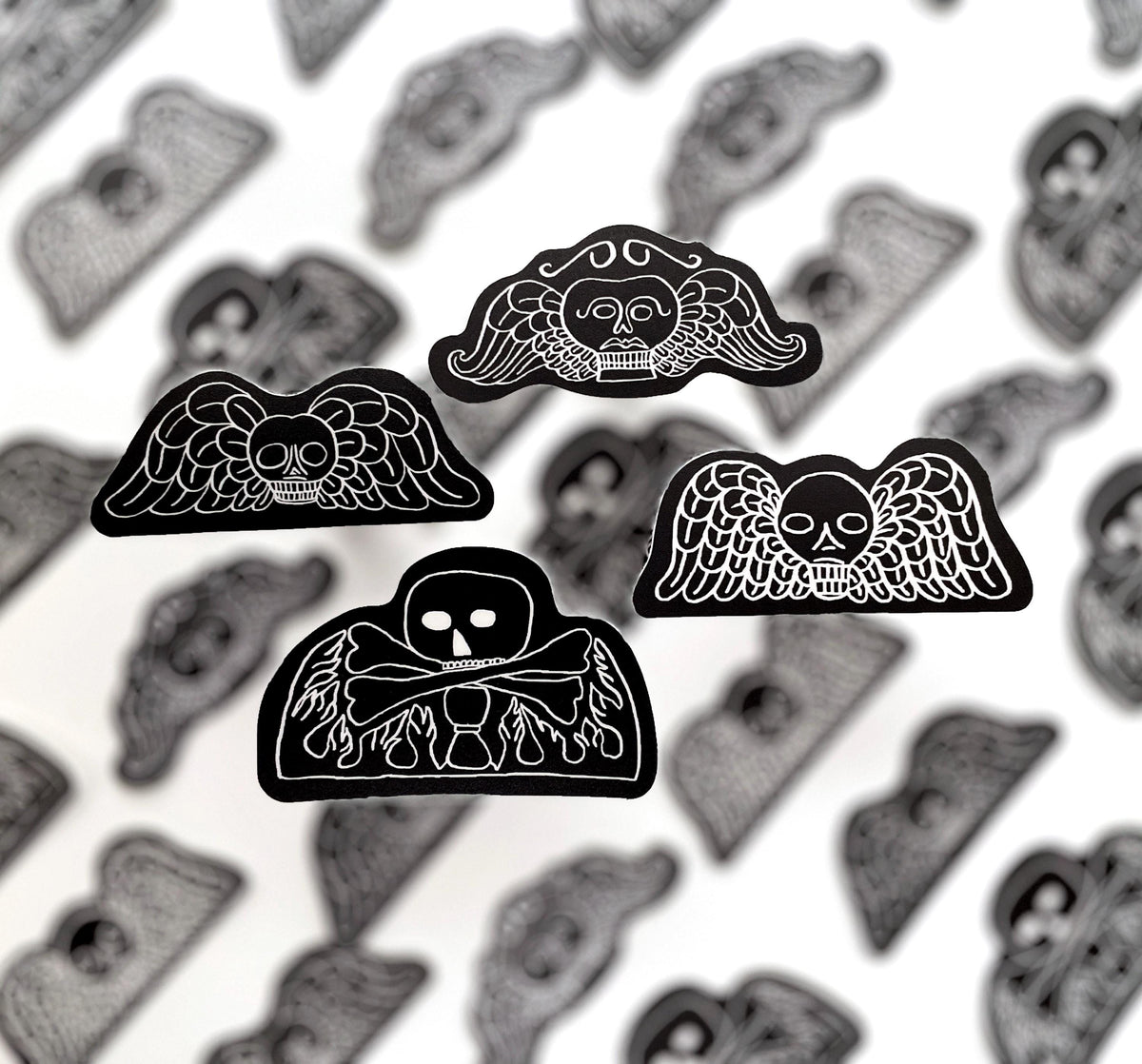 Momento Mori Vinyl Stickers - Death's Head Gravestone Art, Set of 4