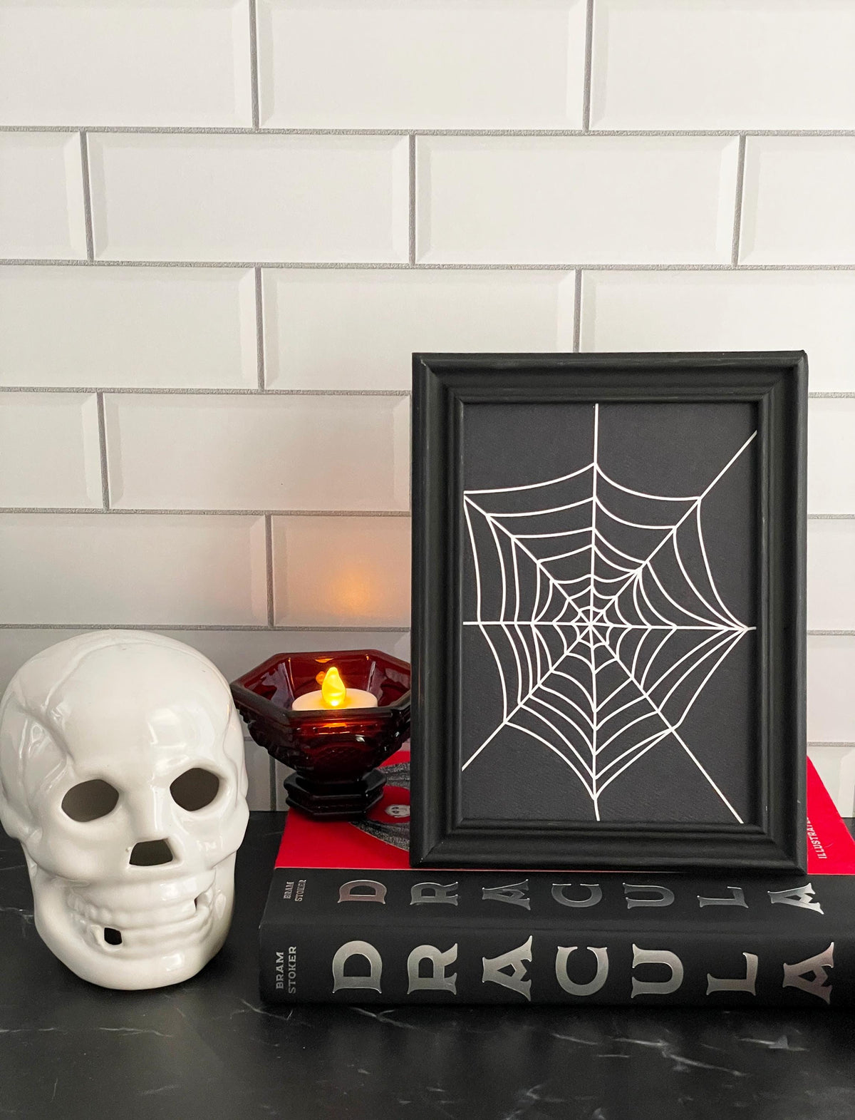 Halloween Classic Icon Art Print Set: Ghost, Bats, Spiderweb (5x7 inch) Spooky