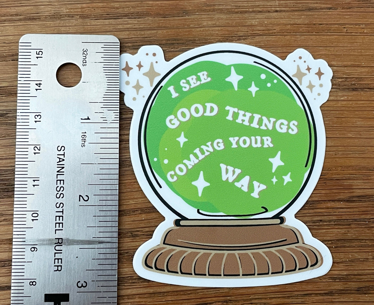 Crystal Ball, Fortune Teller Vinyl Sticker 2.75 x 3 inch, Witchy Sticker Waterproof Decal