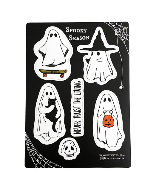 Spooky Season, Halloween Ghost Sticker Sheet, Never Trust the Living, Waterproof Vinyl Stickers