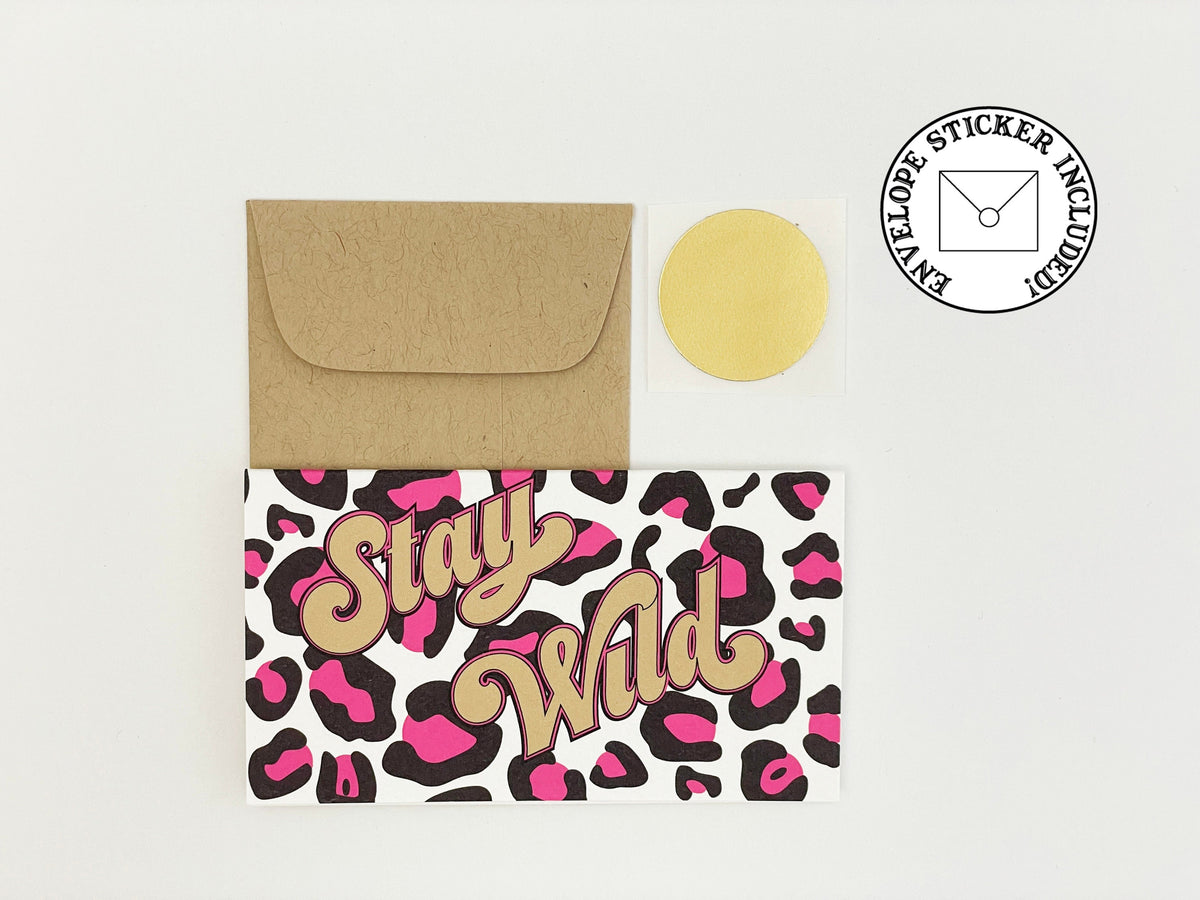 Stay Wild Mini Card: Leopard Print, Encouragement Card