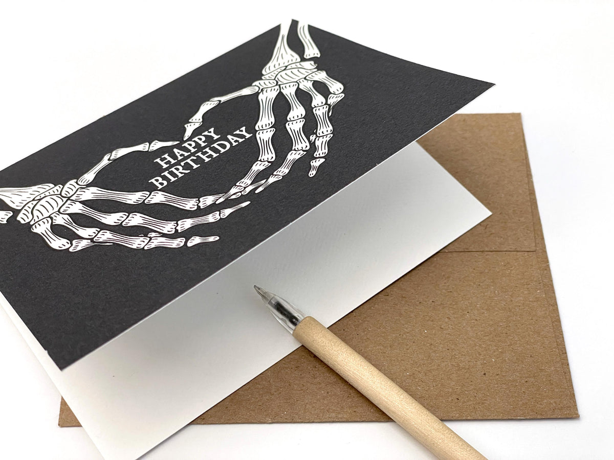 Goth Skeleton Heart Hands Birthday Card