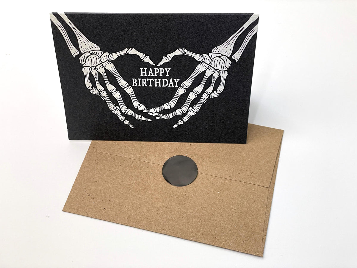 Goth Skeleton Heart Hands Birthday Card