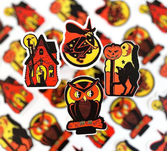 Vintage Halloween Vinyl Sticker Set: Retro Spooky Designs