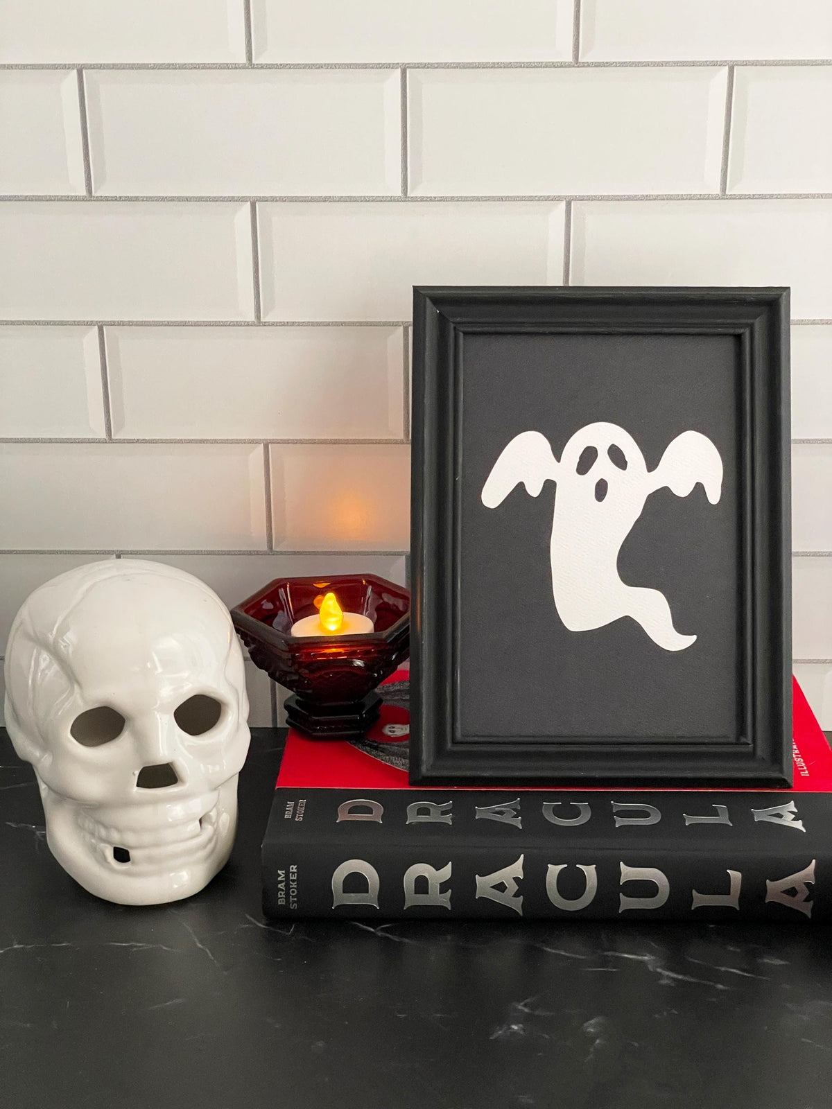Halloween Classic Icon Art Print Set: Ghost, Bats, Spiderweb (5x7 inch) Spooky